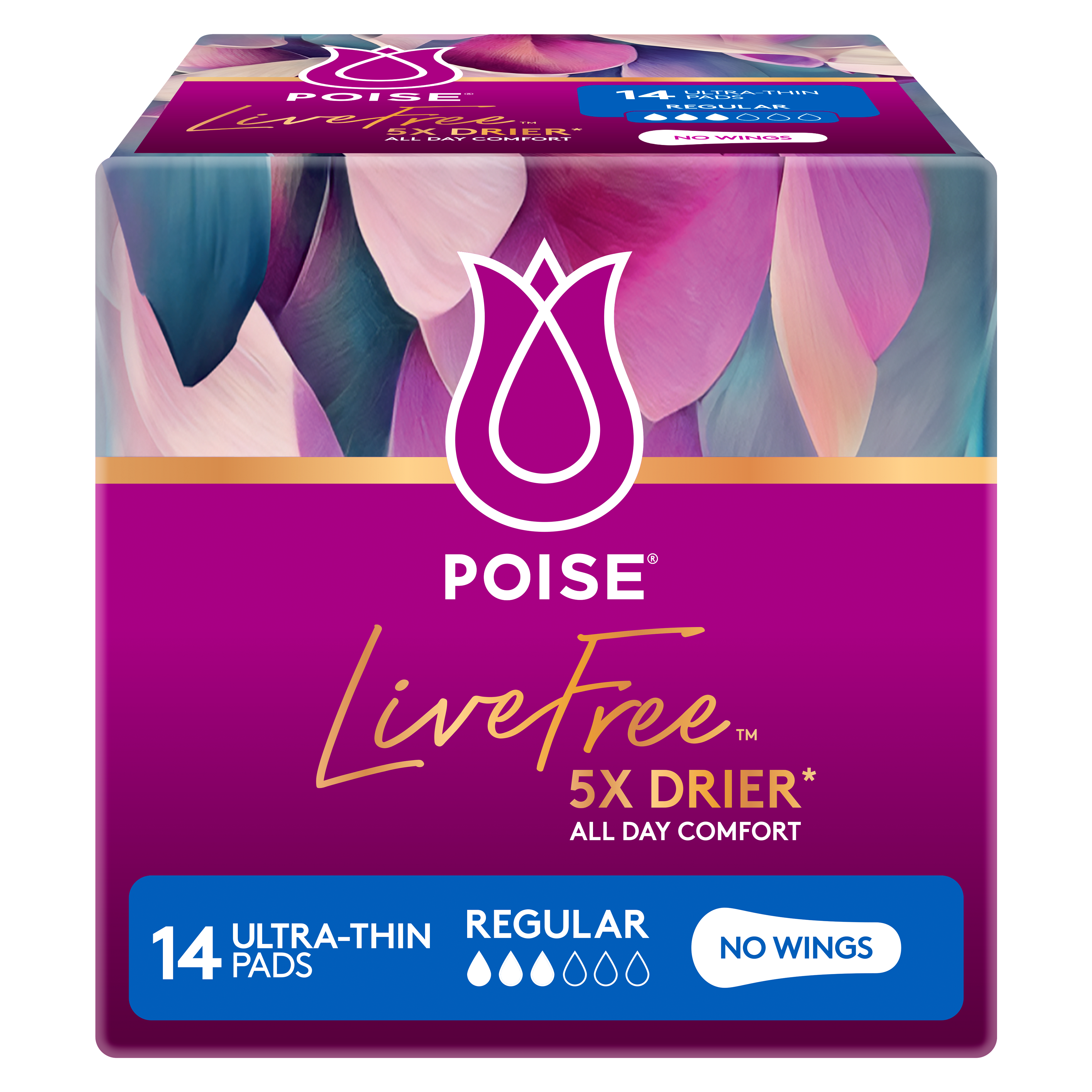 Poise LiveFree Regular Pads No WIngs